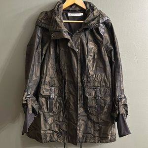Blanc Noir Camo Olive Black Leather Jacket Coat Size XL